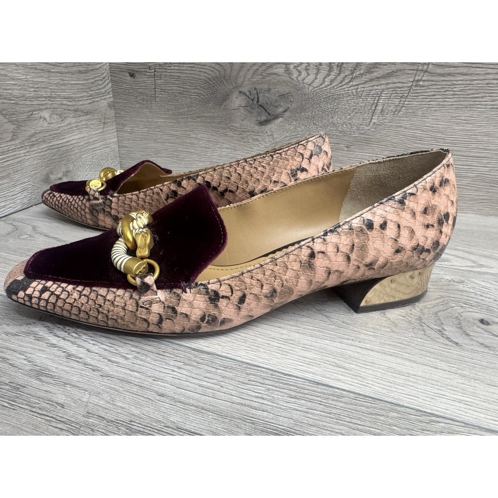 Tory Burch Jessa Velvet & Snake Leather Print Burgundy Loafers Size 10 M Leather